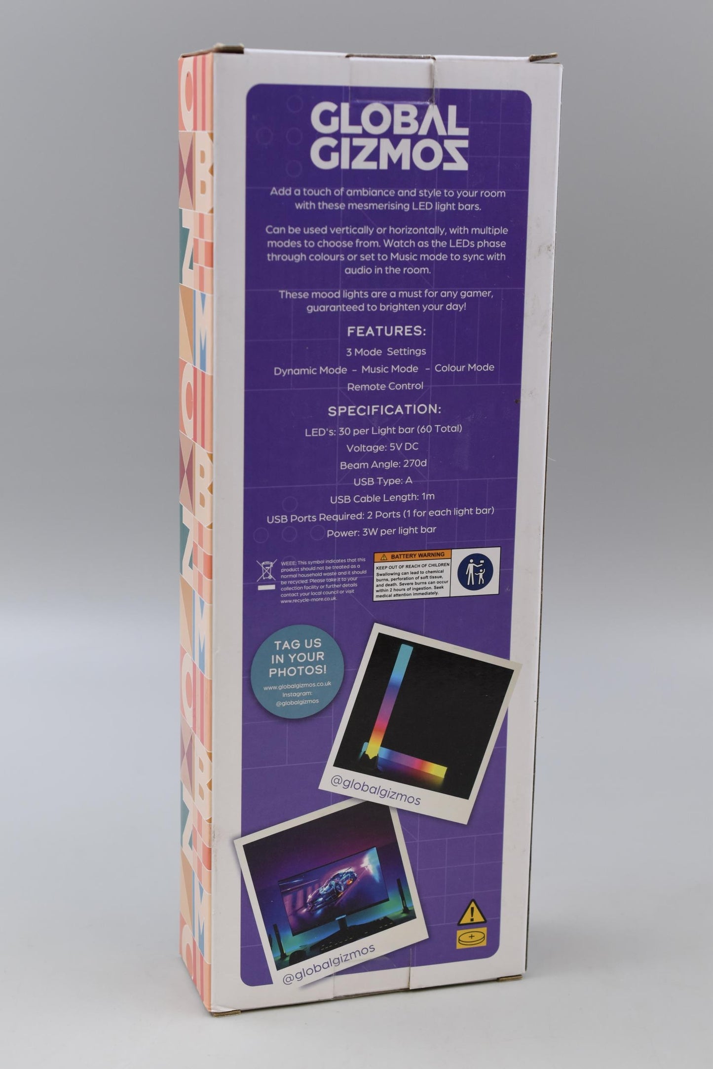 Global Gizmos Interactive Light Bars – RGB Desktop Ambience Lights