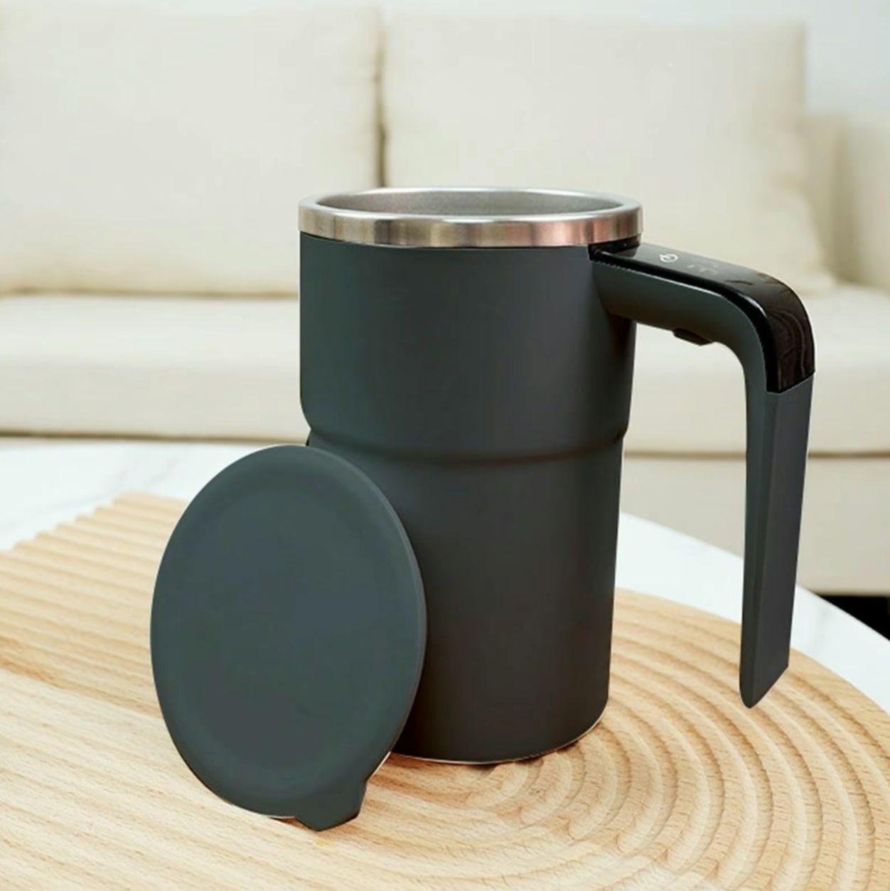 Rechargeable Self-Stirring Coffee Mug with Touchscreen Temperature Display & Auto-Mixing - USB Rechargeable Stainless Steel Matte Mug for Coffee, Milkshakes, Protein Drinks - Ideal Gift for Home & Office Use, Coffee Cup, Beverage Heating, Modern Drinkware