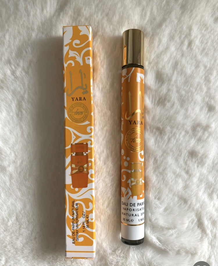 Lattafa Yara Moi Perfume Stick Spray Yellow 35ml Long Lasting Portable with Pheromones for Men & Women Musk Fragrance | Orchid Heliotrope Tangerine Gourmand Vanilla Musk Sandalwood