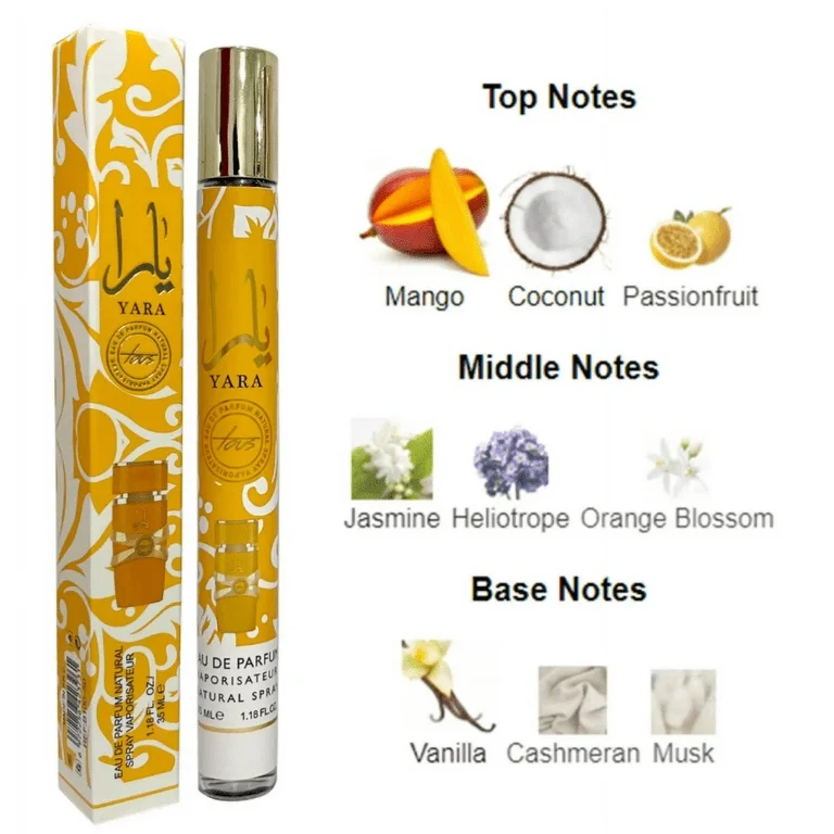 Lattafa Yara Moi Perfume Stick Spray Yellow 35ml Long Lasting Portable with Pheromones for Men & Women Musk Fragrance | Orchid Heliotrope Tangerine Gourmand Vanilla Musk Sandalwood