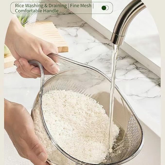 Rice Washer Strainer, 9x5 Inch BPA-Free Plastic with Fine Holes & Ergonomic Handle, Multifunctional Fruit & Vegetable Washing Bowl, Compact, Lightweight, for Efficient Draining & Rinsing