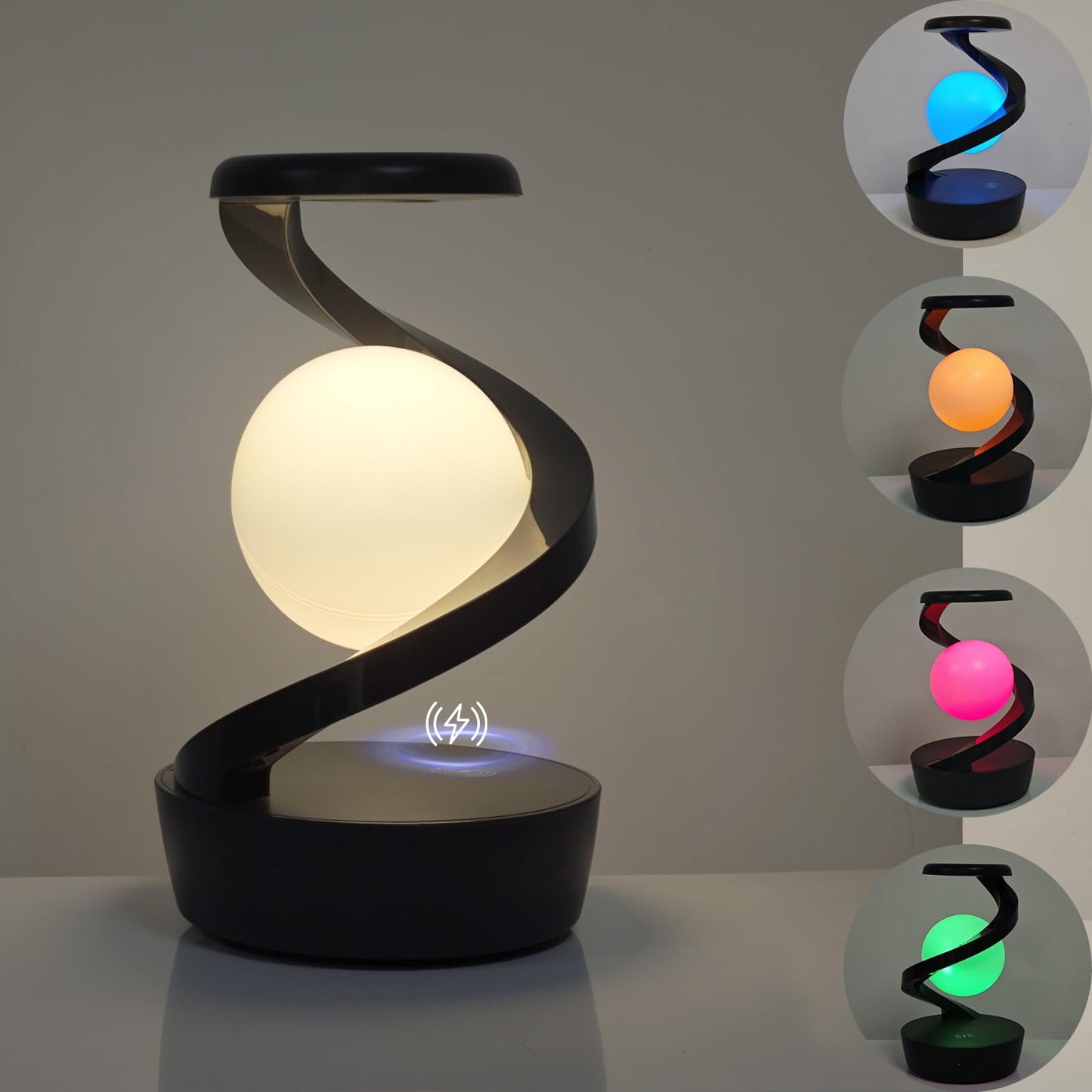 3D Floating Ball Light Wireless Charging Levitating Spiral LED Table Lamp with Color Changing Options