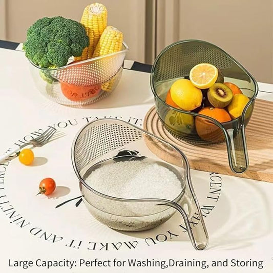 Rice Washer Strainer, 9x5 Inch BPA-Free Plastic with Fine Holes & Ergonomic Handle, Multifunctional Fruit & Vegetable Washing Bowl, Compact, Lightweight, for Efficient Draining & Rinsing