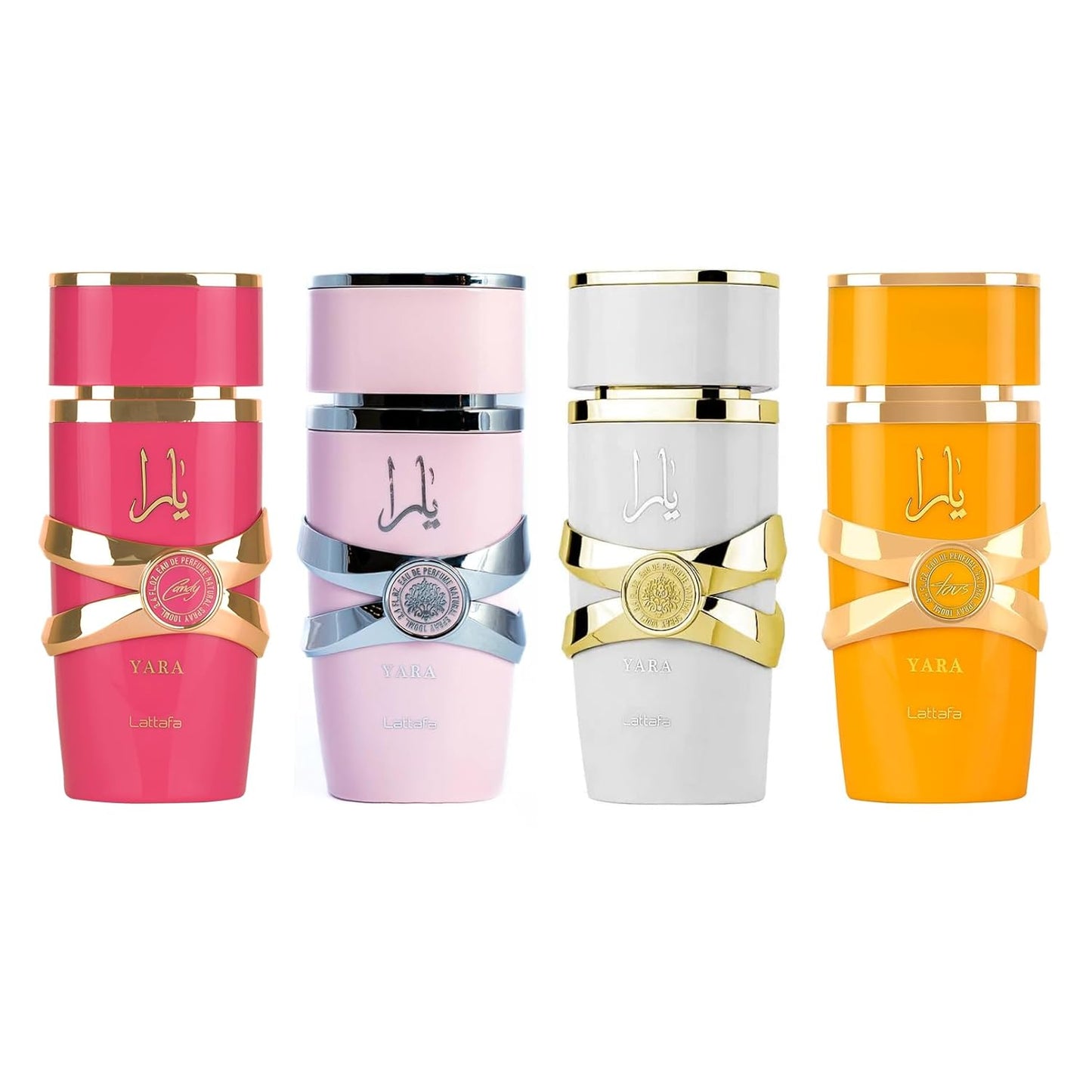 Lattafa Yara 4-Piece Gift Set - 3.4 Fl Oz Each, Musk Fragrance, Tropical & Fruity Scents, Perfect for Gifting