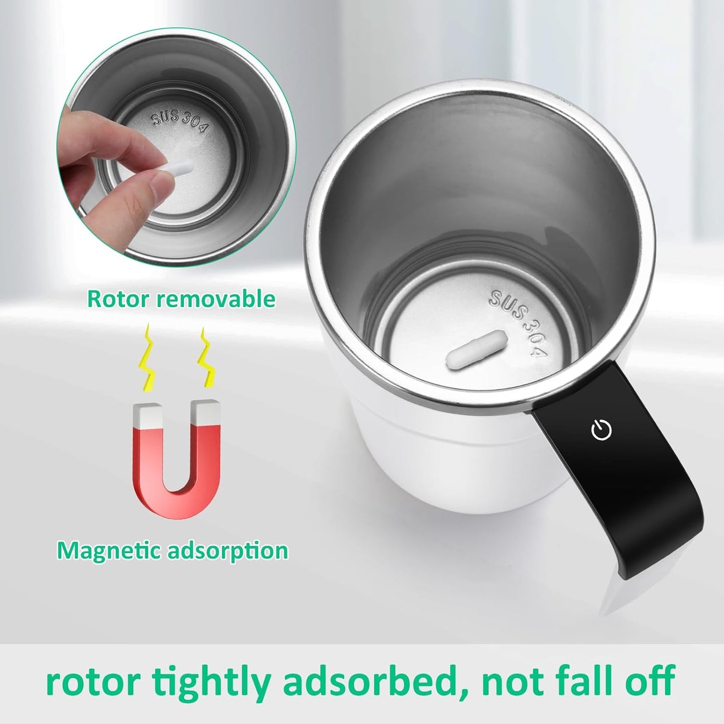 Self Stirring WHITE Mug, Auto Magnetic Coffee Mug with LED Display Temperature, Rechargeable Automatic Stirring Cup, 12oz Self Mixing Cup with Lid To Stir Coffee Mixed Milk at Desk Use