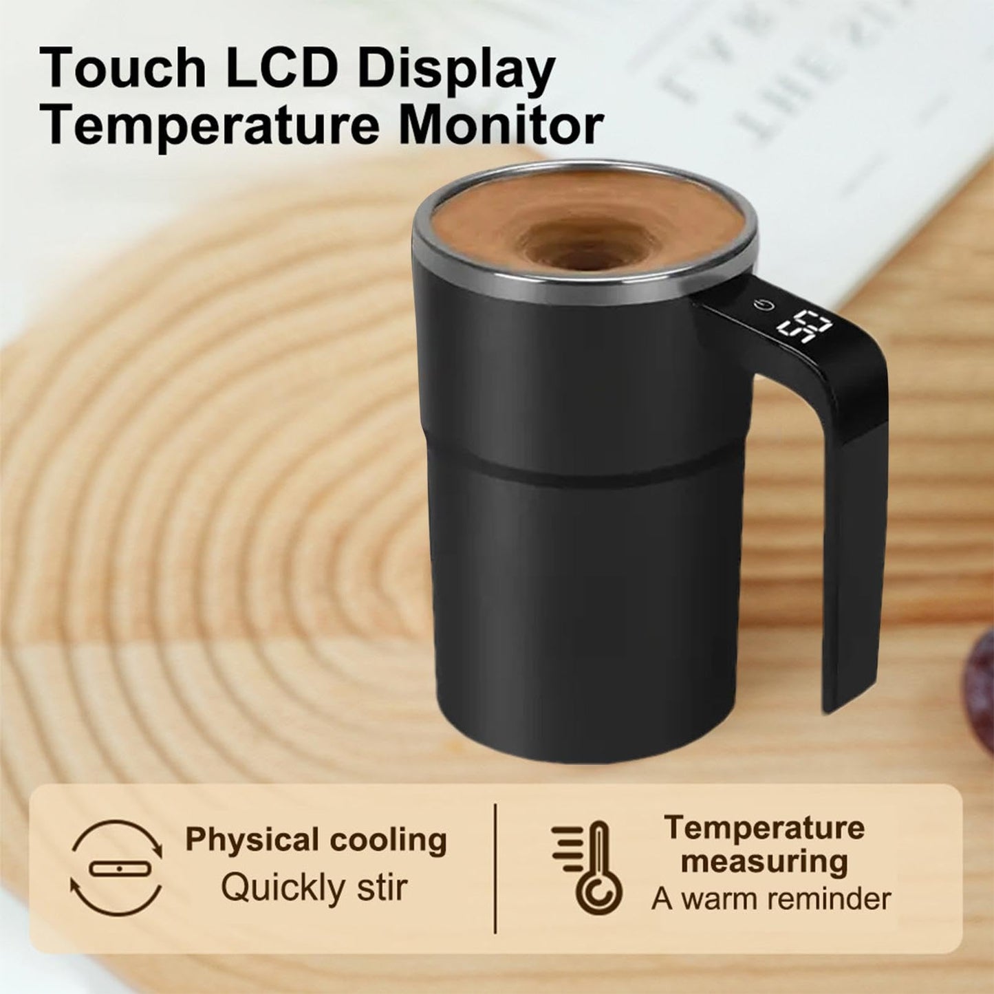 Rechargeable Self-Stirring Coffee Mug with Touchscreen Temperature Display & Auto-Mixing - USB Rechargeable Stainless Steel Matte Mug for Coffee, Milkshakes, Protein Drinks - Ideal Gift for Home & Office Use, Coffee Cup, Beverage Heating, Modern Drinkware