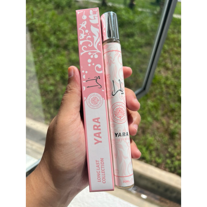 Lattafa Yara Moi Pink 35ml Stick Spray - Long Lasting Portable with Pheromones for Men Women - Clean Vibes Luxe Feels - Alcohol Free Orchid Heliotrope and Tangerine Gourmand Accord