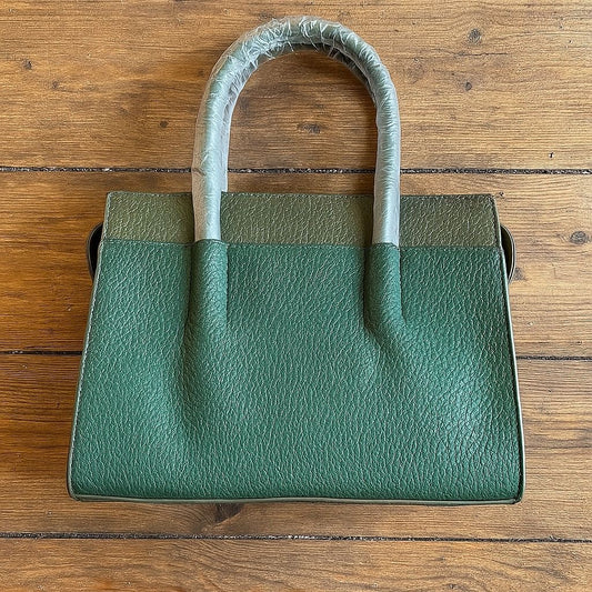Green Forest Two-Tone Leather Handbag with Adjustable Strap & Zipper Pocket