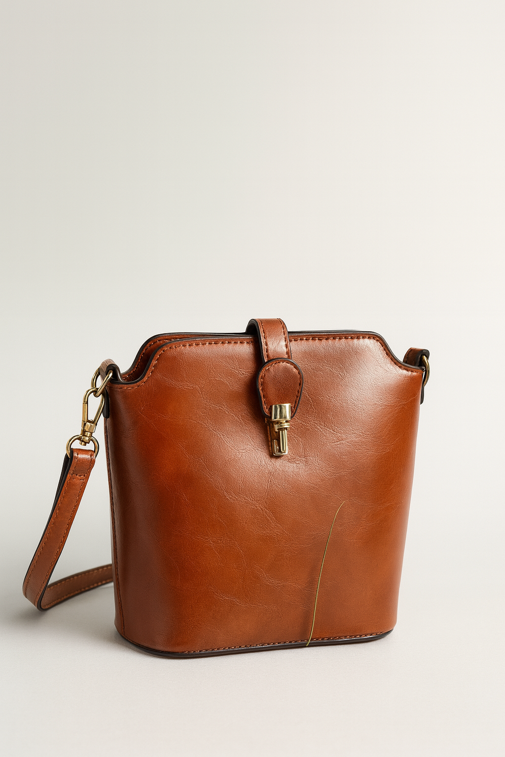 Women's PU Leather Bucket Bag with Gold Hardware & Crossbody Strap