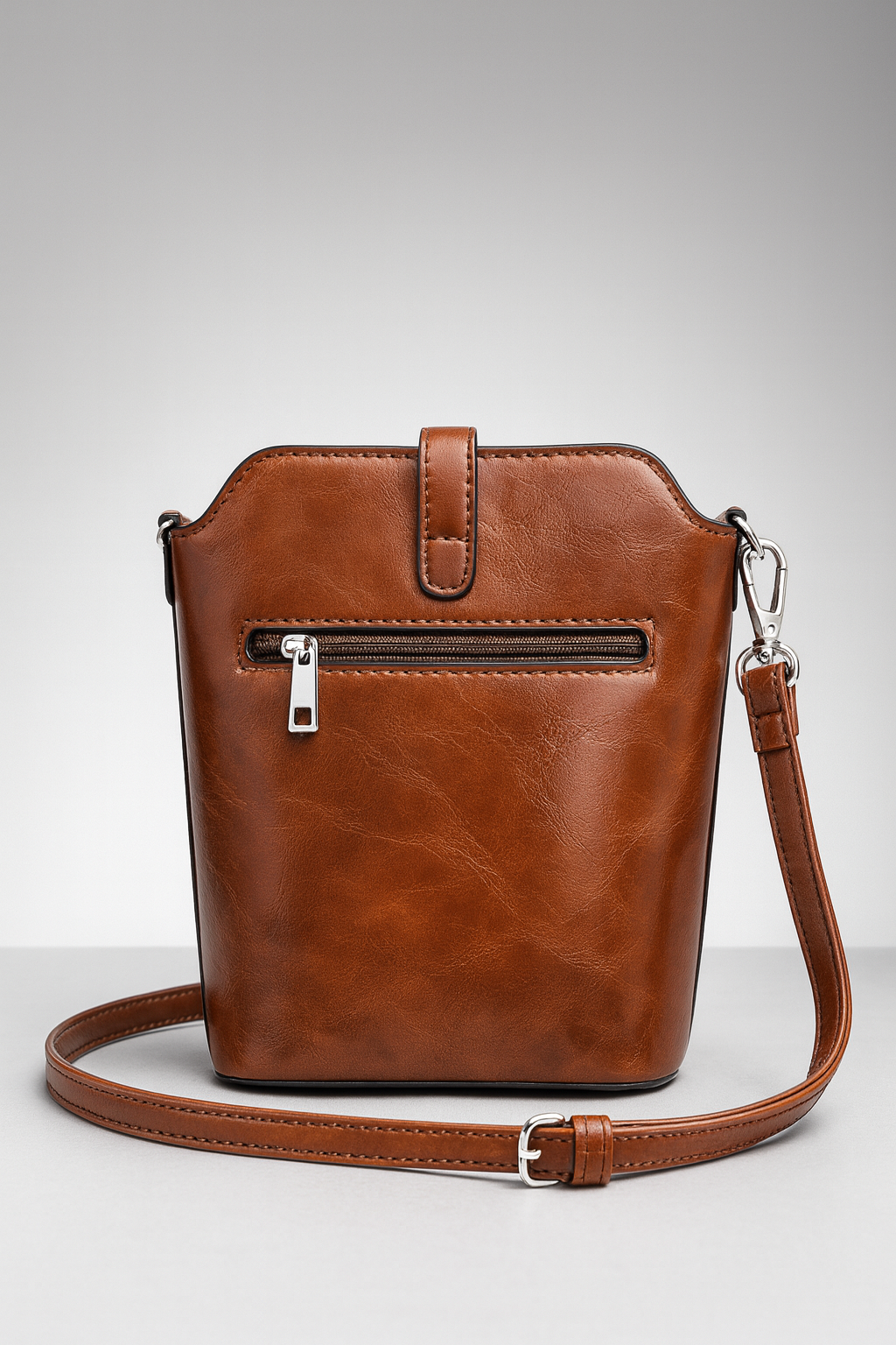 Women's PU Leather Bucket Bag with Gold Hardware & Crossbody Strap