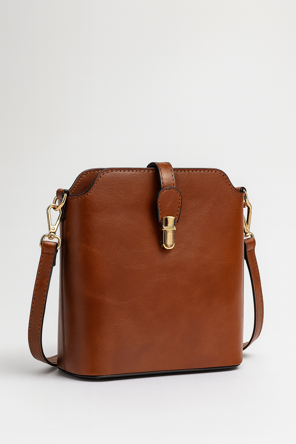Women's PU Leather Bucket Bag with Gold Hardware & Crossbody Strap