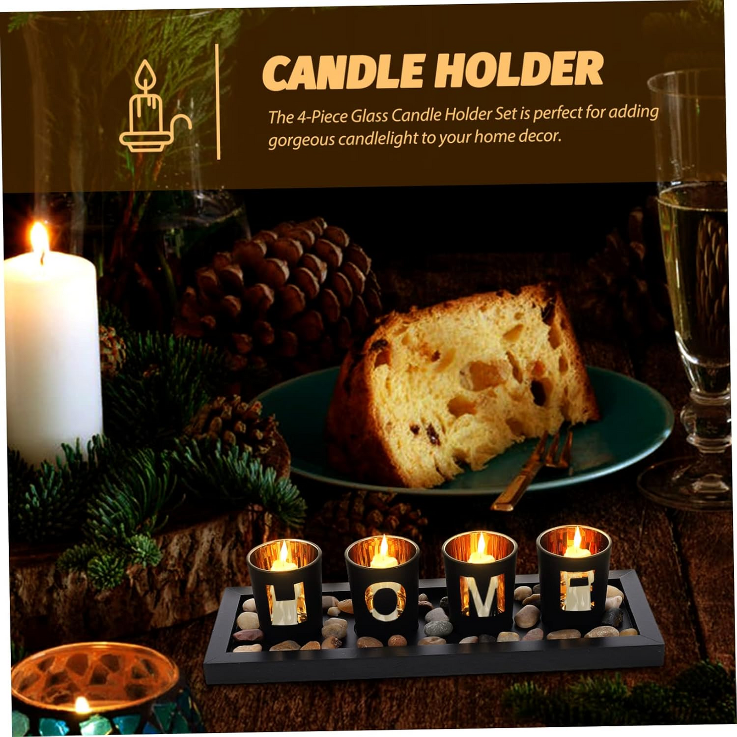 Yardenfun Wooden Tray Candlestick Set – Letter “HOME” Decor for Tabletop & Terrarium