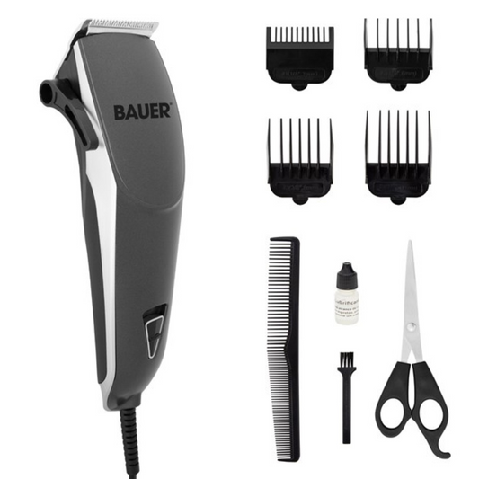 Bauer Hair Clipper Set – Corded Trimmer with 4 Combs, Scissors & Gel