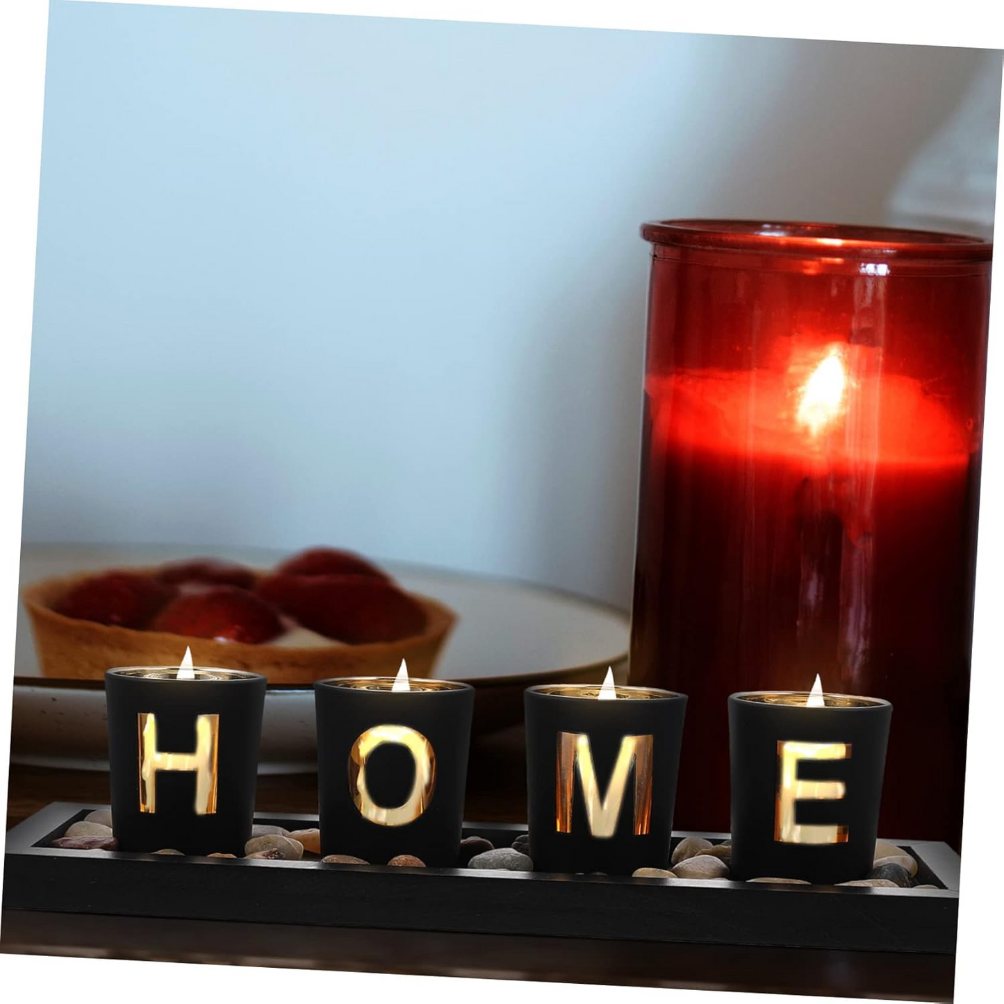 Yardenfun Wooden Tray Candlestick Set – Letter “HOME” Decor for Tabletop & Terrarium