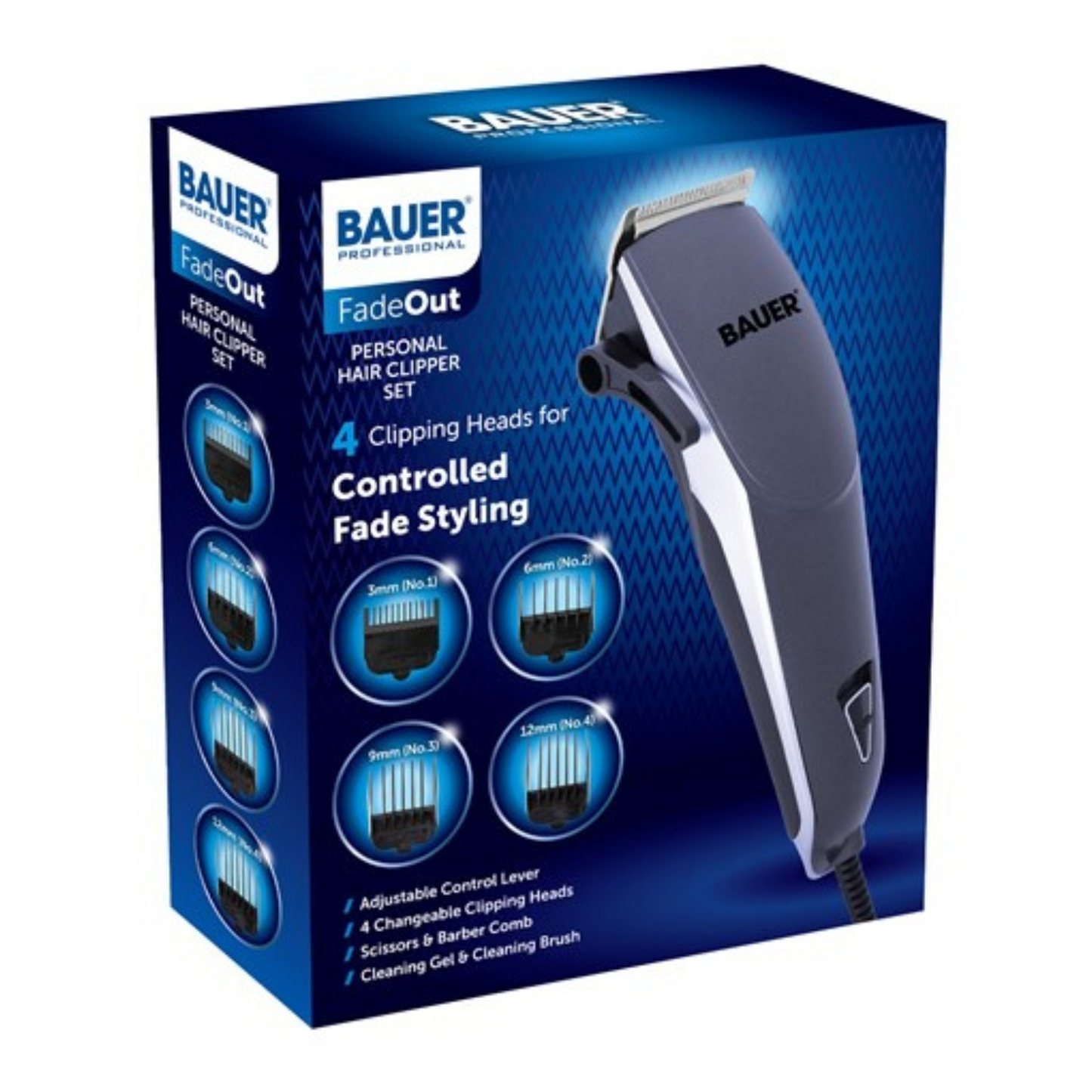 Bauer Hair Clipper Set – Corded Trimmer with 4 Combs, Scissors & Gel