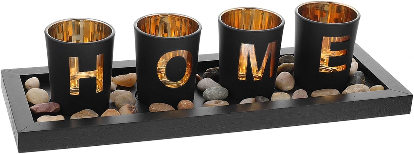 Yardenfun Wooden Tray Candlestick Set – Letter “HOME” Decor for Tabletop & Terrarium