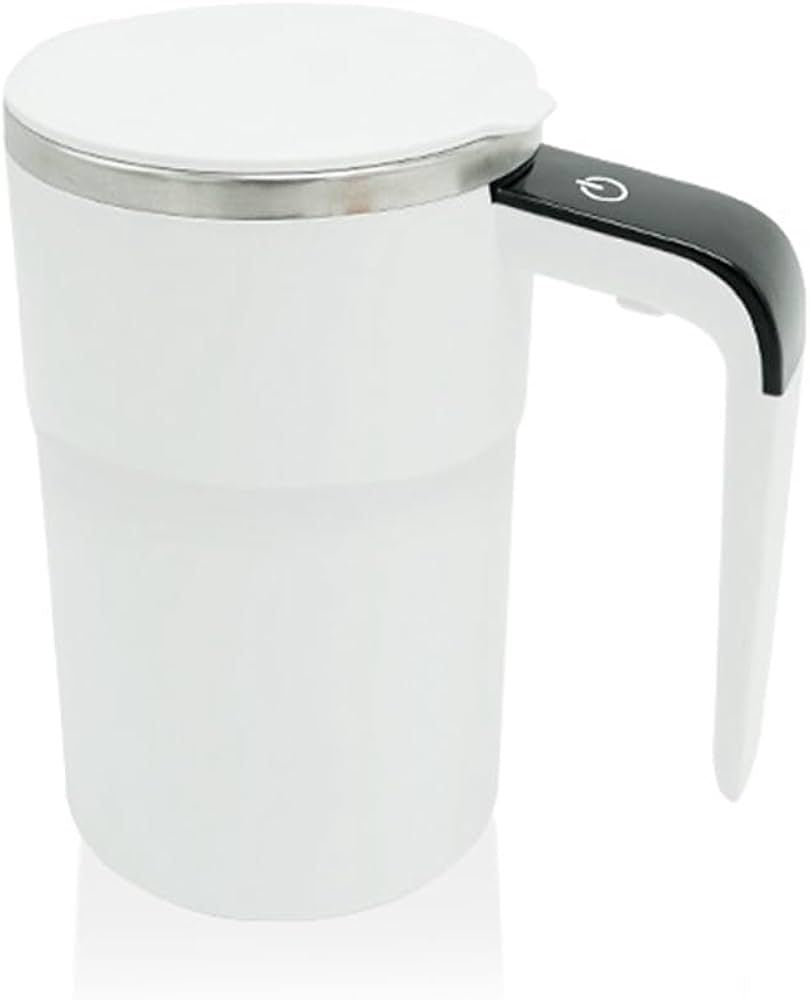 Self Stirring WHITE Mug, Auto Magnetic Coffee Mug with LED Display Temperature, Rechargeable Automatic Stirring Cup, 12oz Self Mixing Cup with Lid To Stir Coffee Mixed Milk at Desk Use