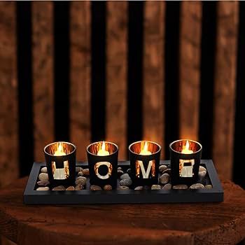 Yardenfun Wooden Tray Candlestick Set – Letter “HOME” Decor for Tabletop & Terrarium