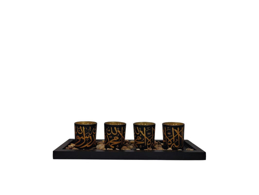 Islamic Wooden & Glass Candle Holder Set – Elegant Ramadan & Eid Home Décor