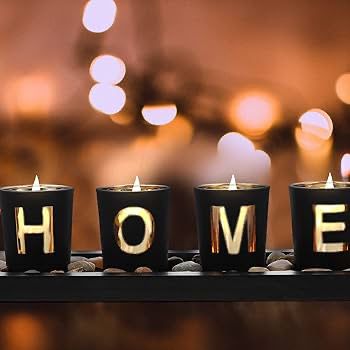 Yardenfun Wooden Tray Candlestick Set – Letter “HOME” Decor for Tabletop & Terrarium