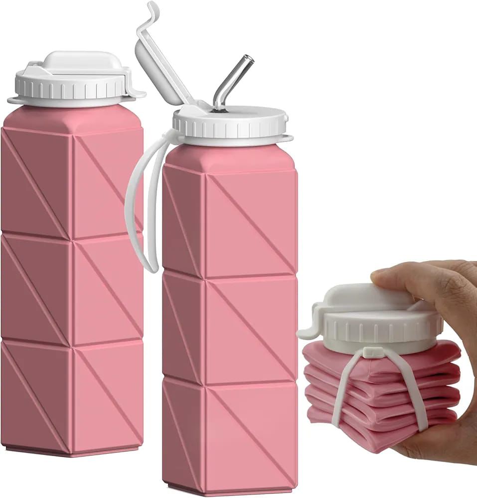 Collapsible Travel Water Bottles, Food Grade BPA Free Silicone Foldable Water Bottle, Leakproof Portable Expandable Water Bottles for Traveling, Camping, Hiking, Cycling & Sports Outdoor 620ml