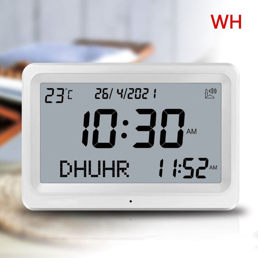 Azan Clock 8 Athan Sounds Al-Fajia Larger LCD Screen Multi-languages Hijir Gregorian Calendars Muslim Prayer Desk Alarm Clock