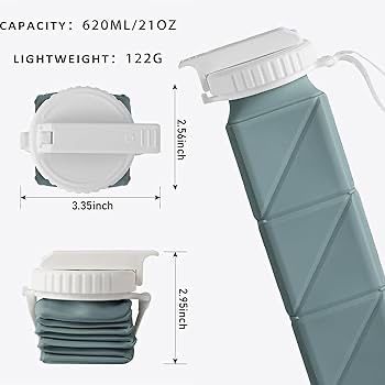 Collapsible Travel Water Bottles, Food Grade BPA Free Silicone Foldable Water Bottle, Leakproof Portable Expandable Water Bottles for Traveling, Camping, Hiking, Cycling & Sports Outdoor 620ml