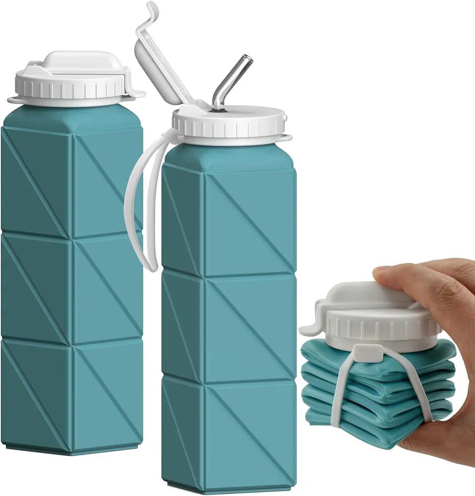 Collapsible Travel Water Bottles, Food Grade BPA Free Silicone Foldable Water Bottle, Leakproof Portable Expandable Water Bottles for Traveling, Camping, Hiking, Cycling & Sports Outdoor 620ml