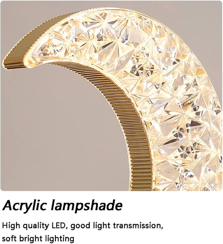 Ramadan Crystal Table Lamp, Moon Shape Night Light, Touch LED Nightstand Desk Lamp for Home Bedroom Living Room Decorations