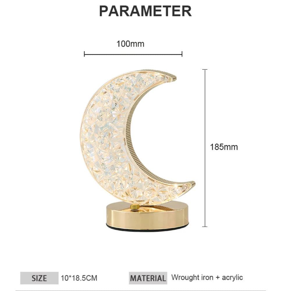 Ramadan Crystal Table Lamp, Moon Shape Night Light, Touch LED Nightstand Desk Lamp for Home Bedroom Living Room Decorations