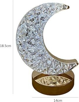Ramadan Crystal Table Lamp, Moon Shape Night Light, Touch LED Nightstand Desk Lamp for Home Bedroom Living Room Decorations