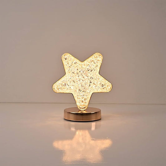 Ramadan Decorations, luxurious crystal table lamp with a star-shaped acrylic lampshade and chrome metal base. Its vivid design creates an elegant ambiance, perfect for home, bedroom, or office decor.