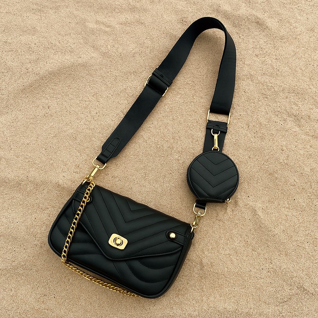 Modern Leather Crossbody Bag with Gold Chain & Mini Coin Pouch