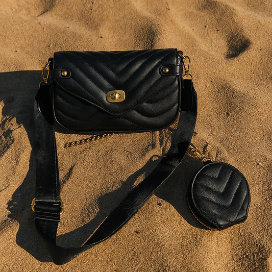 Modern Leather Crossbody Bag with Gold Chain & Mini Coin Pouch