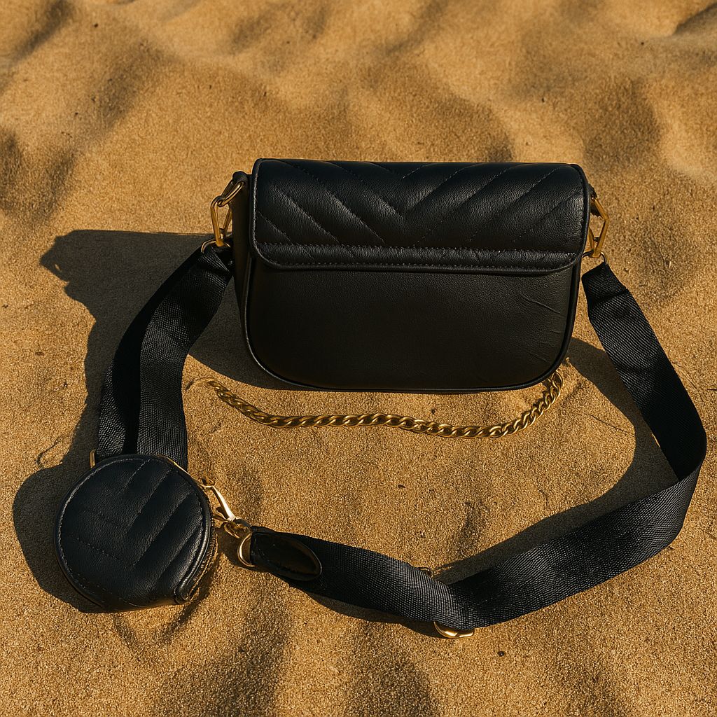 Modern Leather Crossbody Bag with Gold Chain & Mini Coin Pouch