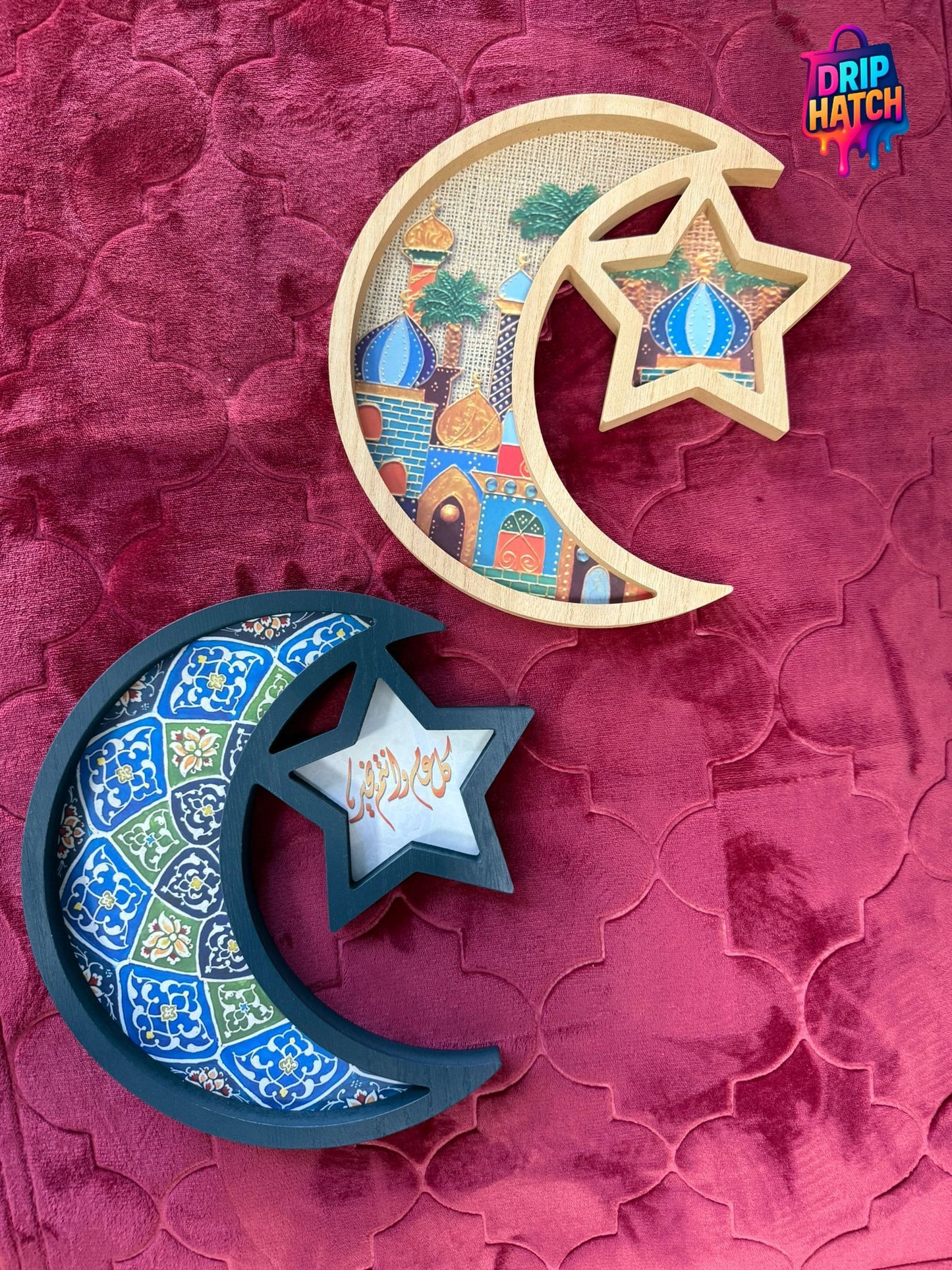 Crescent & Star Wooden Tray – Islamic Serving & Décor Piece