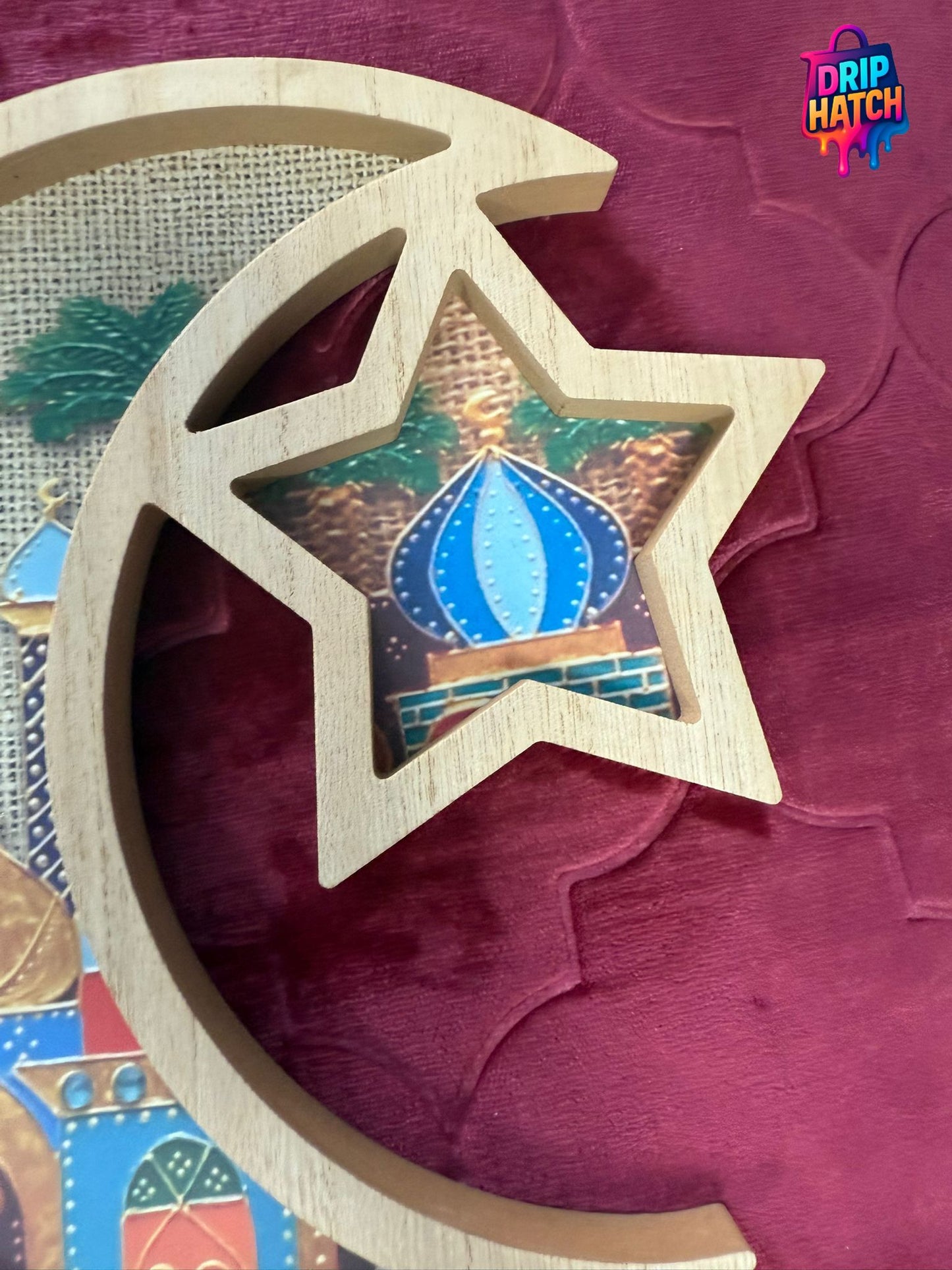 Crescent & Star Wooden Tray – Islamic Serving & Décor Piece