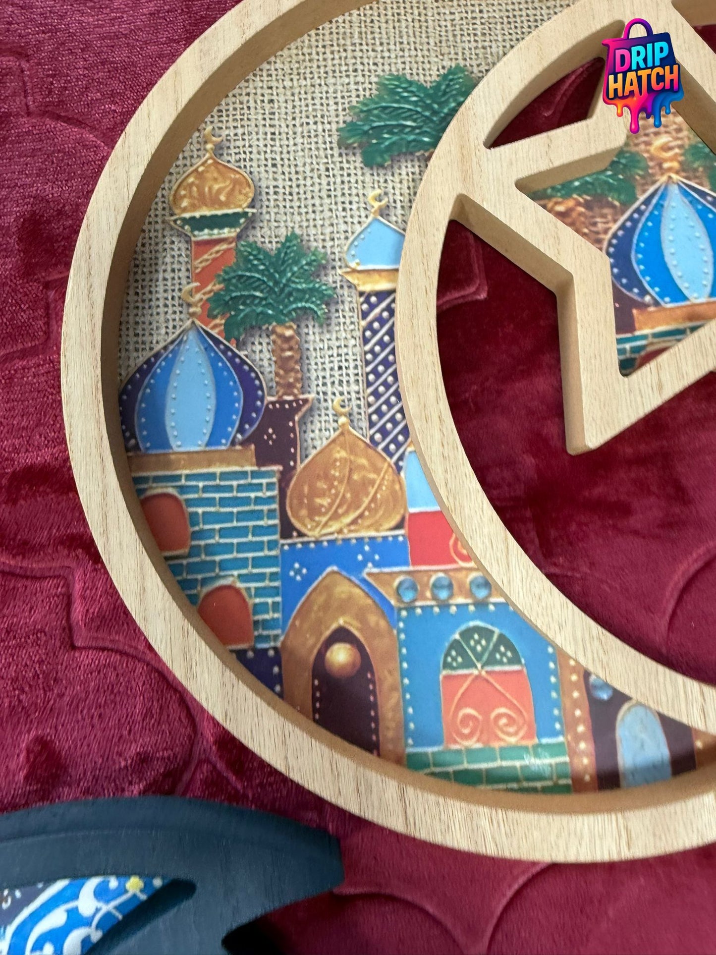 Crescent & Star Wooden Tray – Islamic Serving & Décor Piece
