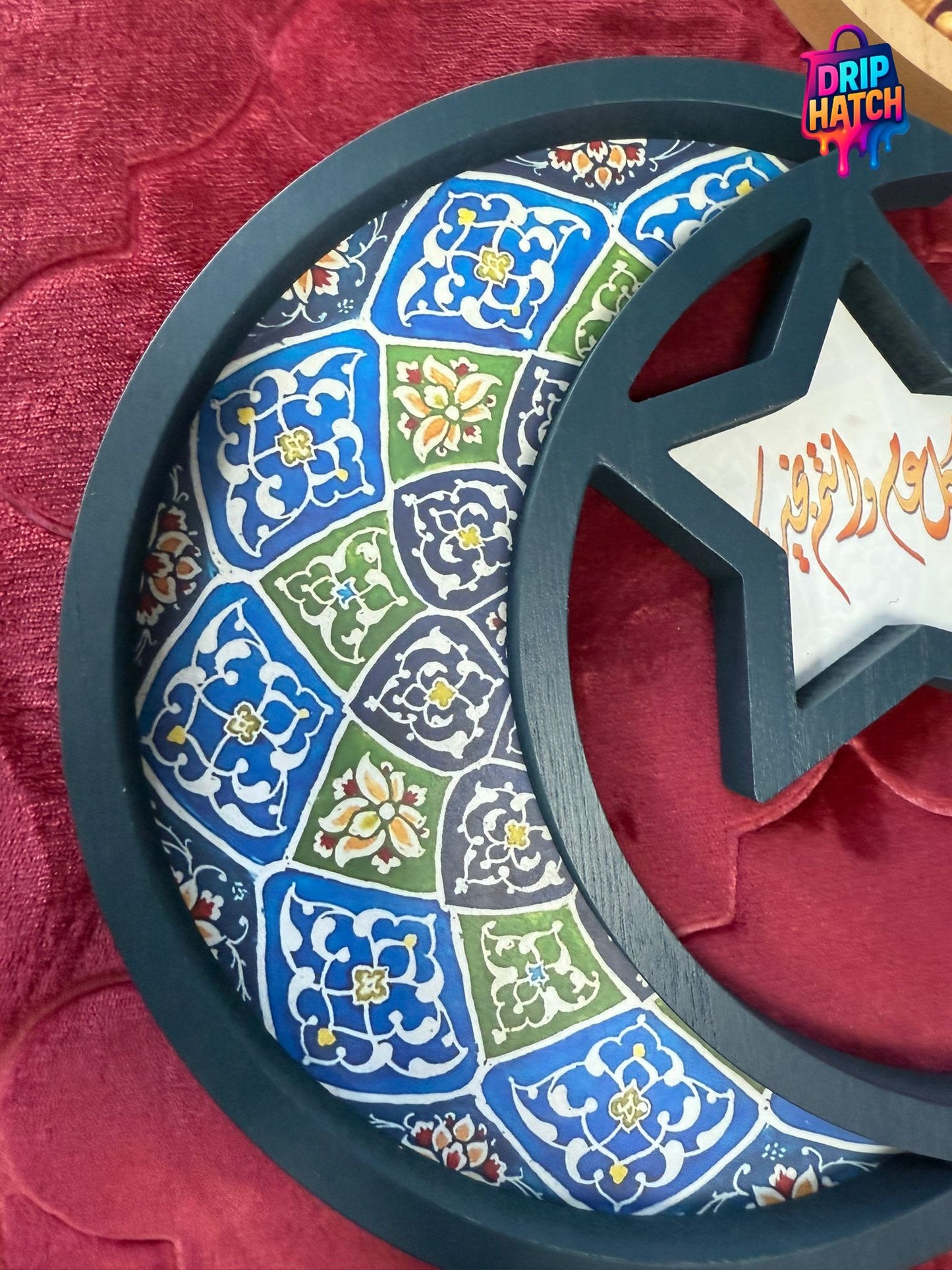 Crescent & Star Wooden Tray – Islamic Serving & Décor Piece