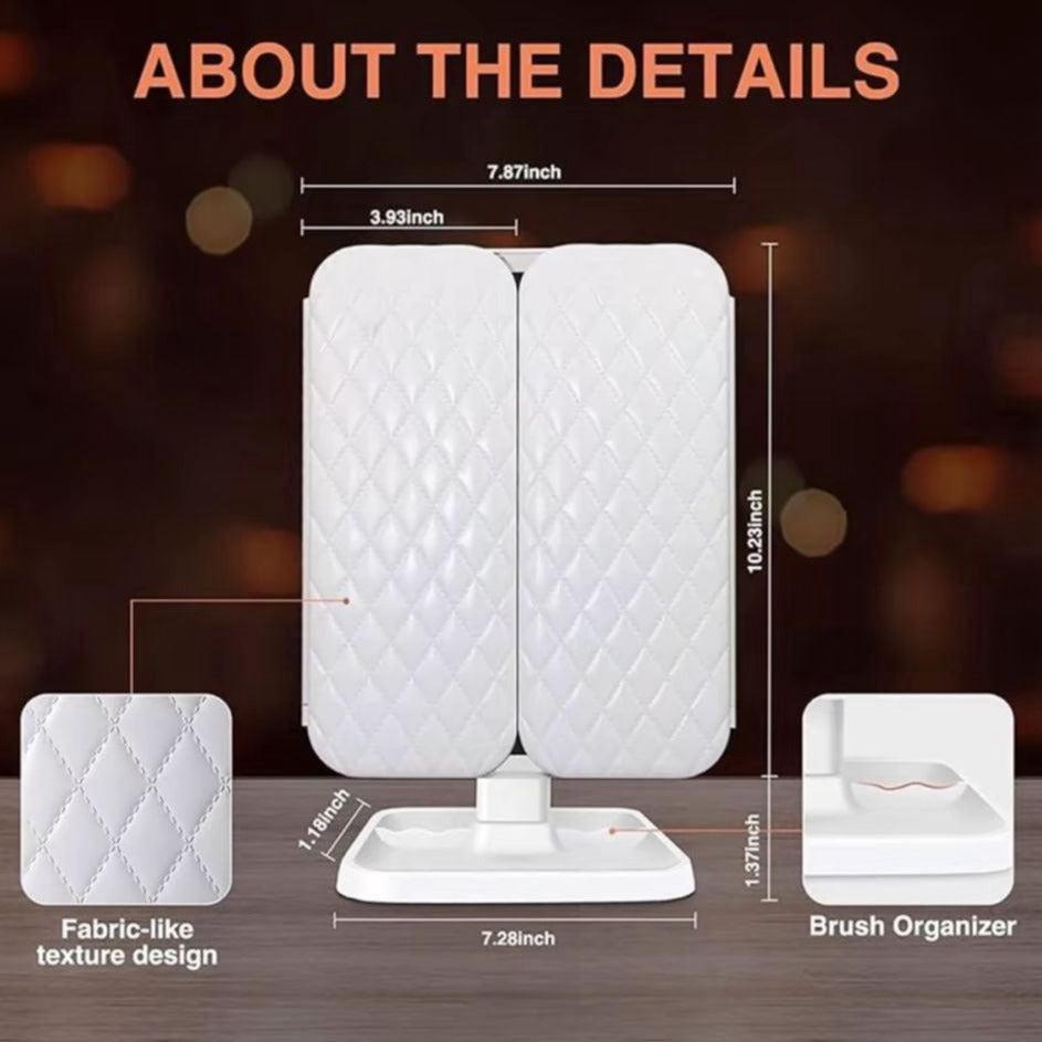 Makeup Mirror Vanity Mirror with Lights 38 LED Lighted Mirror 1X/2X/5X/10X Magnification Trifold Mirror with Touch Screen 180 Degree Rotation Dual Power Supply Dimming Lit Cosmetic Mirror