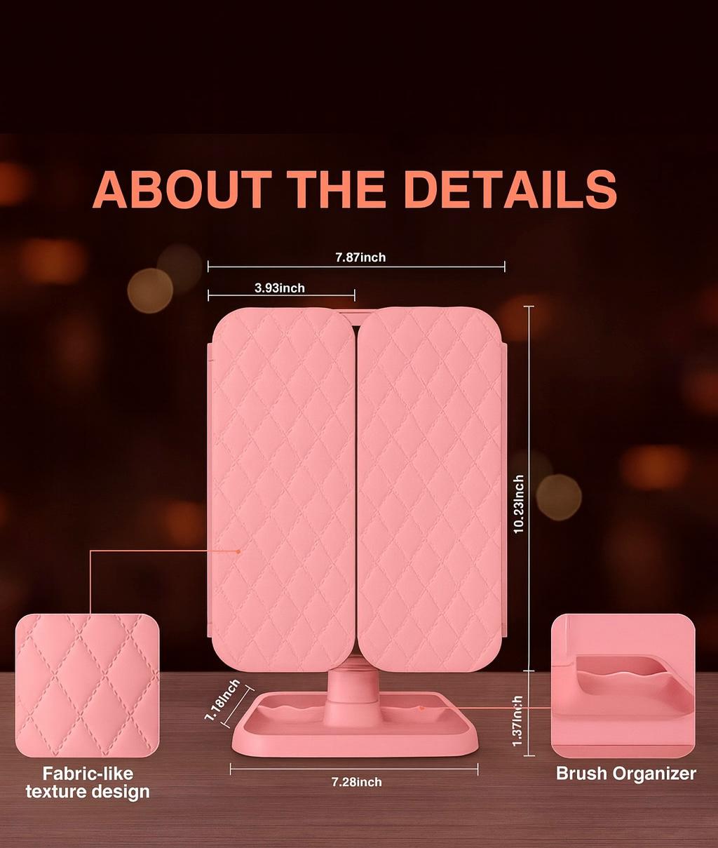 Makeup Mirror Vanity Mirror with Lights 38 LED Lighted Mirror 1X/2X/5X/10X Magnification Trifold Mirror with Touch Screen 180 Degree Rotation Dual Power Supply Dimming Lit Cosmetic Mirror