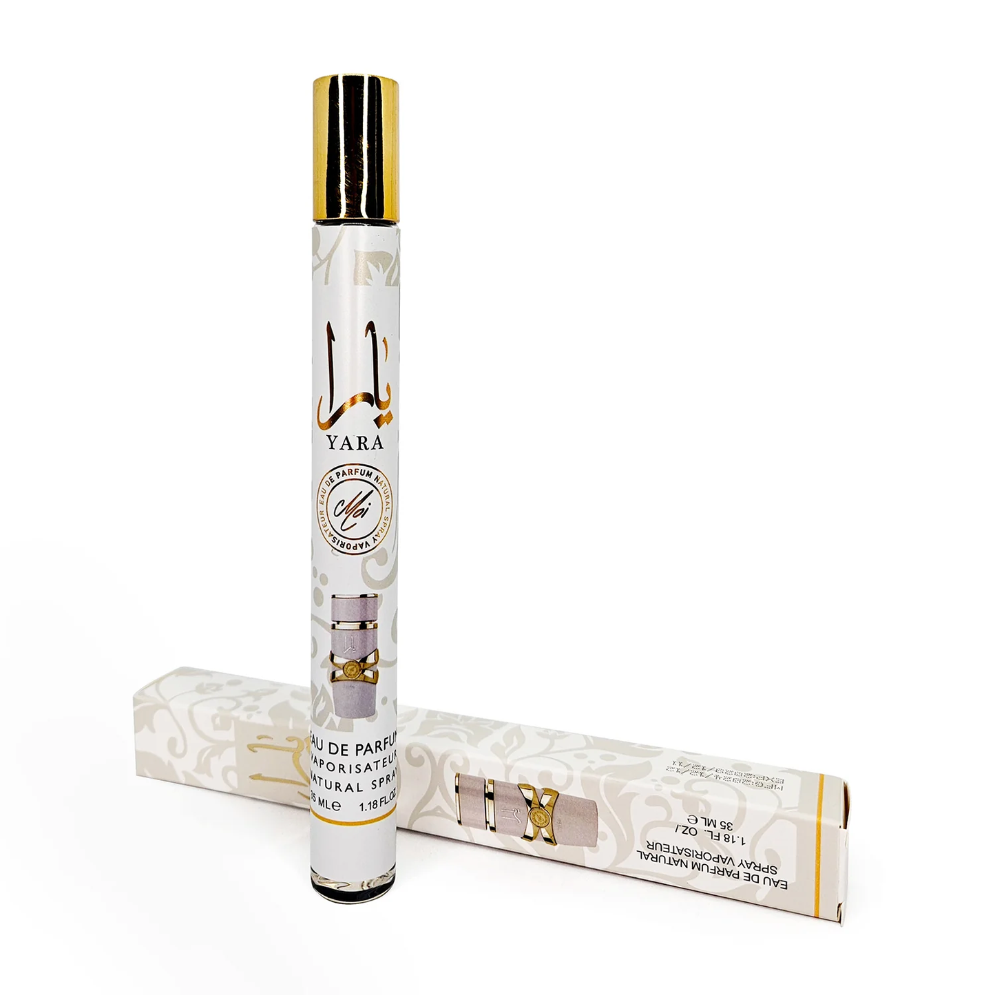 Lattafa Yara Moi White 35ml Stick Spray - Long Lasting Portable with Pheromones for Men Women - Clean Vibes Luxe Feels - Alcohol Free Peach Caramel Patchouli Sandalwood Amber