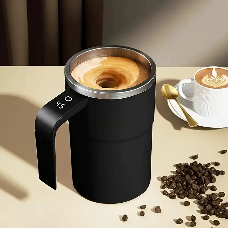 Rechargeable Self-Stirring Coffee Mug with Touchscreen Temperature Display & Auto-Mixing - USB Rechargeable Stainless Steel Matte Mug for Coffee, Milkshakes, Protein Drinks - Ideal Gift for Home & Office Use, Coffee Cup, Beverage Heating, Modern Drinkware