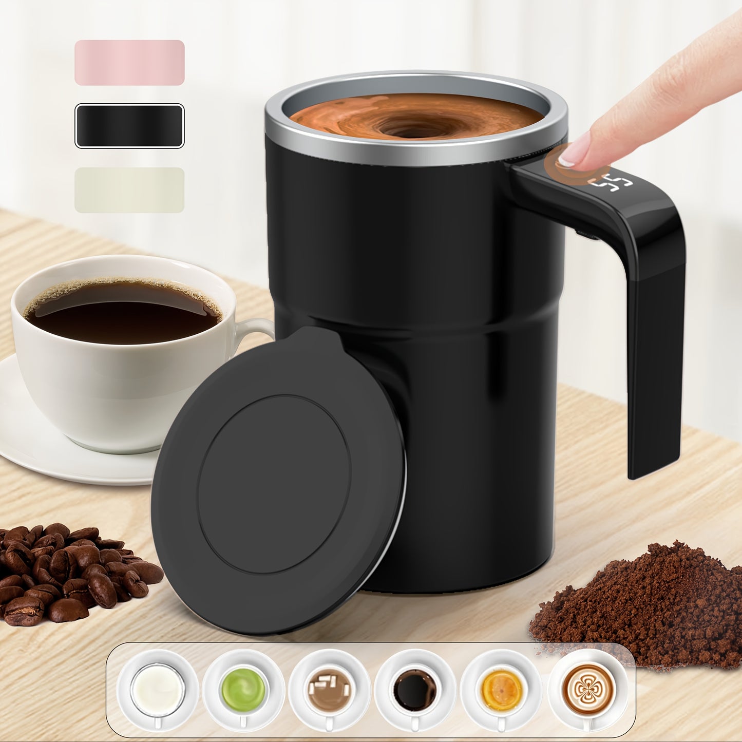 Rechargeable Self-Stirring Coffee Mug with Touchscreen Temperature Display & Auto-Mixing - USB Rechargeable Stainless Steel Matte Mug for Coffee, Milkshakes, Protein Drinks - Ideal Gift for Home & Office Use, Coffee Cup, Beverage Heating, Modern Drinkware