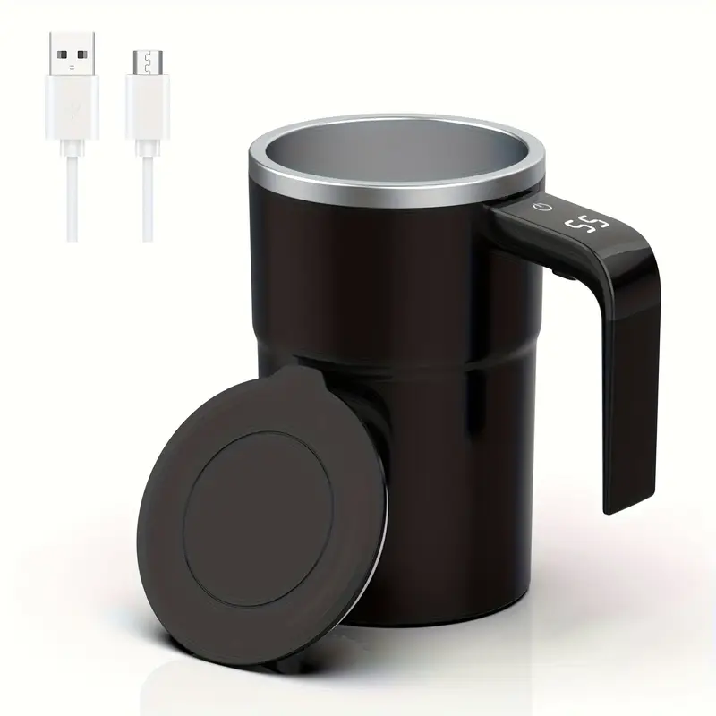 Rechargeable Self-Stirring Coffee Mug with Touchscreen Temperature Display & Auto-Mixing - USB Rechargeable Stainless Steel Matte Mug for Coffee, Milkshakes, Protein Drinks - Ideal Gift for Home & Office Use, Coffee Cup, Beverage Heating, Modern Drinkware