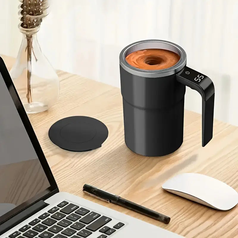 Rechargeable Self-Stirring Coffee Mug with Touchscreen Temperature Display & Auto-Mixing - USB Rechargeable Stainless Steel Matte Mug for Coffee, Milkshakes, Protein Drinks - Ideal Gift for Home & Office Use, Coffee Cup, Beverage Heating, Modern Drinkware