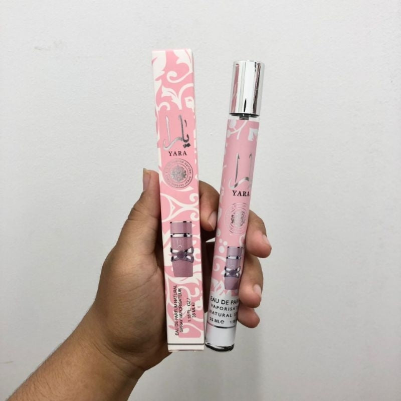 Lattafa Yara Moi Pink 35ml Stick Spray - Long Lasting Portable with Pheromones for Men Women - Clean Vibes Luxe Feels - Alcohol Free Orchid Heliotrope and Tangerine Gourmand Accord