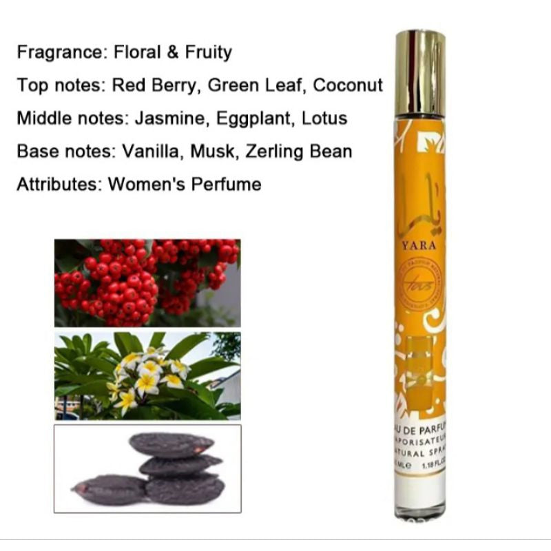 Lattafa Yara Moi Perfume Stick Spray Yellow 35ml Long Lasting Portable with Pheromones for Men & Women Musk Fragrance | Orchid Heliotrope Tangerine Gourmand Vanilla Musk Sandalwood