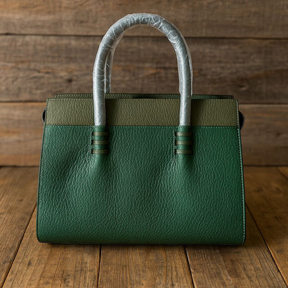 Green Forest Two-Tone Leather Handbag with Adjustable Strap & Zipper Pocket