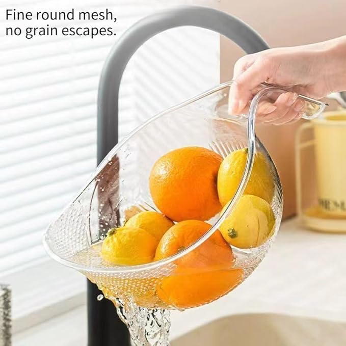 Rice Washer Strainer, 9x5 Inch BPA-Free Plastic with Fine Holes & Ergonomic Handle, Multifunctional Fruit & Vegetable Washing Bowl, Compact, Lightweight, for Efficient Draining & Rinsing